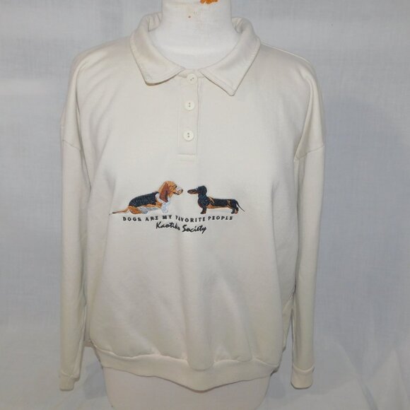 KAOTIKO BCN Spain Women XL Cream Collared Sweatshirt DOGS ARE MY FAVORITE PEOPLE - Picture 11 of 11